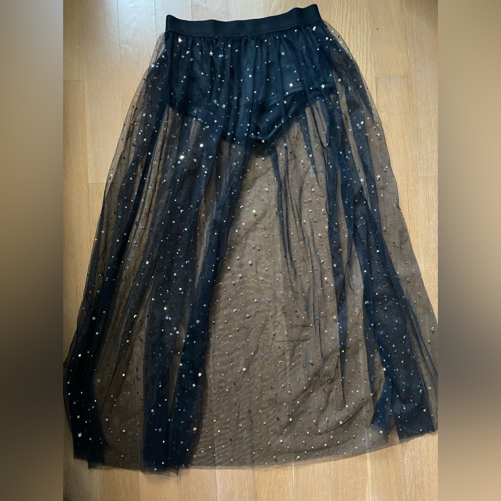 SHEIN sparkly stars black sheer skirt